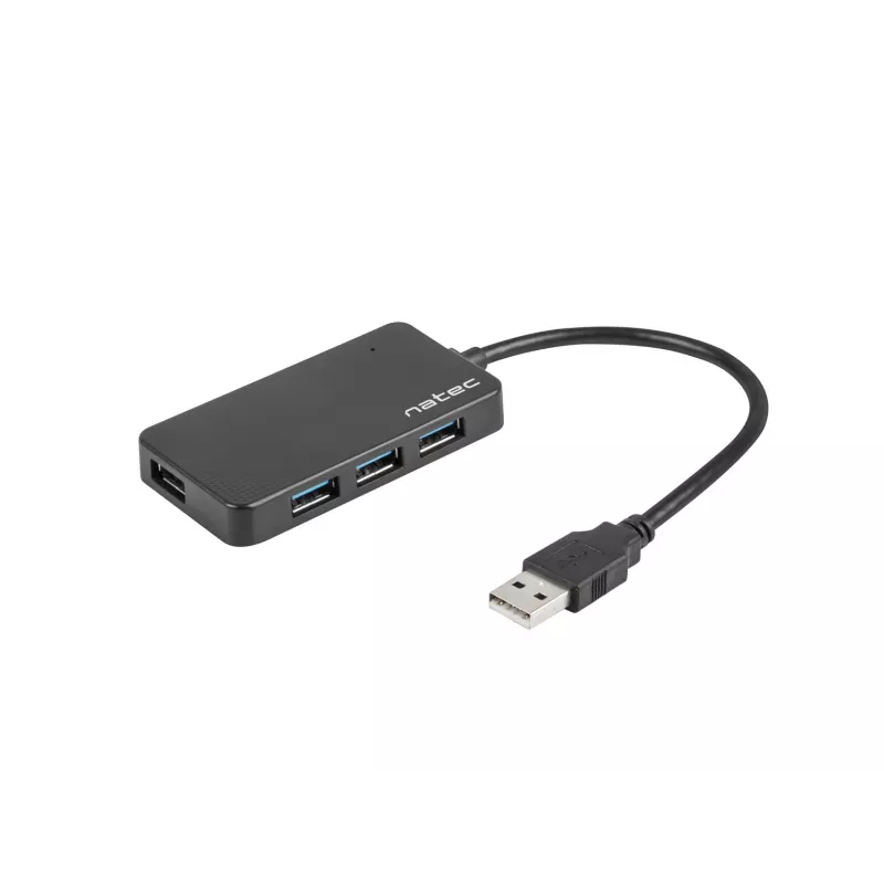 USB-hub NATEC Moth 4-poorts USB 3.2 Gen 1 Type-A (5000 Mbit/s), USB-gevoed, zwart, 0,15 m kabel