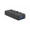 Natec Mantis 2 NHU-1557 usb 3.0-hub met 4 poorten, USB Type-B-ingang, aan/uit-schakelaars, netadapter, zwart