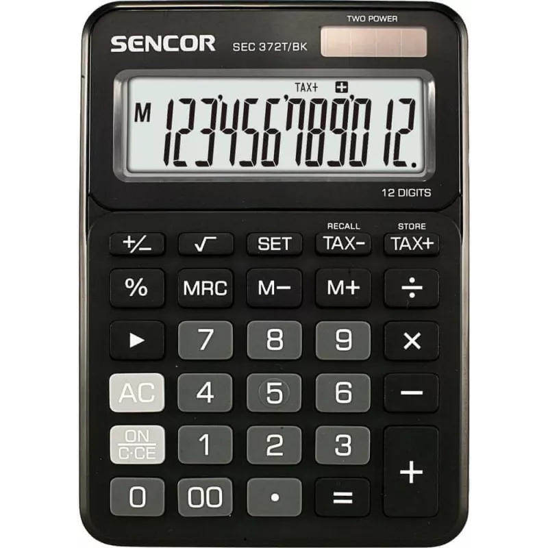 Rekenmachine SENCOR SEC 372BK 12-cijferig LCD eenvoudige tafelrekenmachine, batterijgevoed