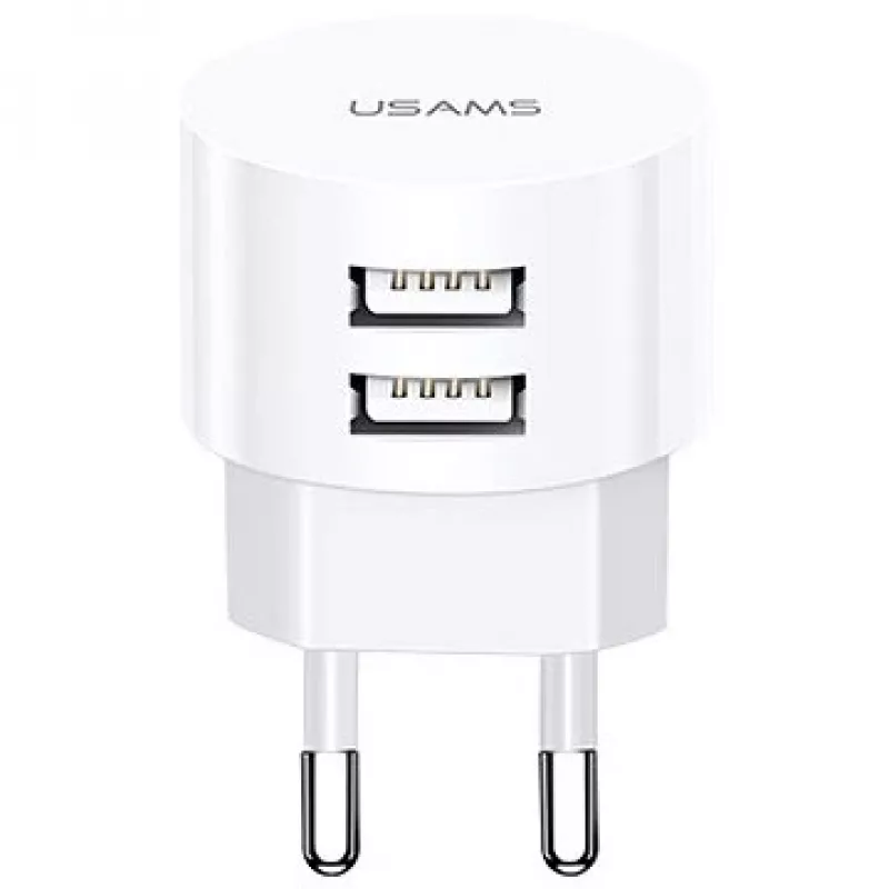USAMS US-CC080 T20 ronde reislader, 2x USB, 5 V 2,1 A, 10 W, wit