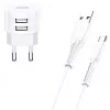 Oplader usams XTXLOGT18TC05 met 2x USB-aansluitingen en geïntegreerde USB-C-kabel, 2,1A uitgang