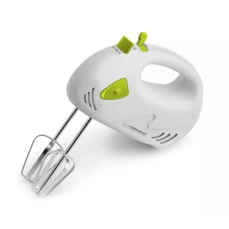 Handmixer ESPERANZA EKM007G — 150 W, 7 snelheden, gardes, ergonomische greep, 1,1 m kabel, groen/wit