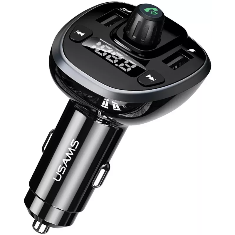 USAMS US-CC115 C21 fm-transmitter voor in de auto met dubbele USB-oplader, Bluetooth 5.0, 3,4 A, zwart