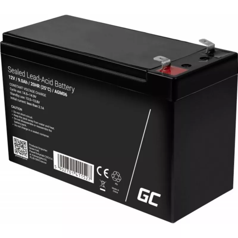 UPS-accu Green Cell AGM06 — 12 V 9 Ah loodaccu met vlies (VRLA) 95 × 151 × 65 mm, 2,3 kg