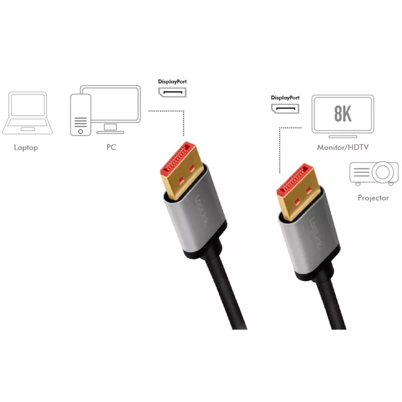 LogiLink DisplayPort-kabel 1 m zwart grijs CDA0104