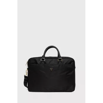 Laptoptas GUESS GUCB15NTMLBK 16 inch zwart nylon met driehoek-logo