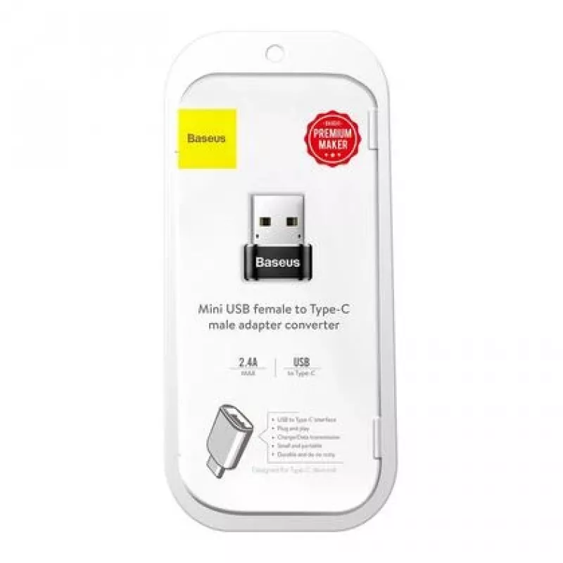 Baseus USB-stekker naar Type-C-bus adapter converter zwart