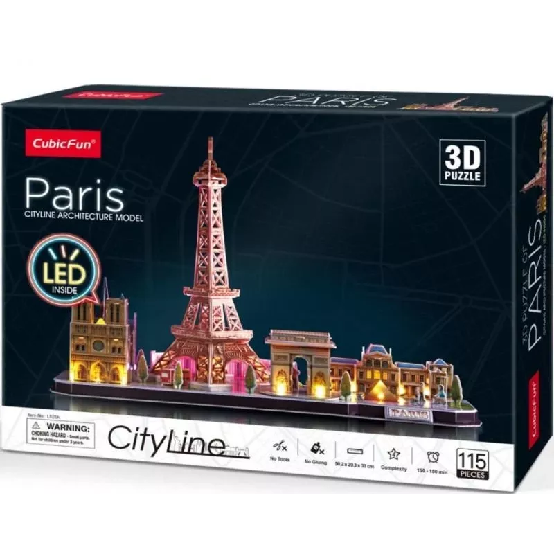 3D-puzzel CubicFun City Line Paris LED 115 stuks