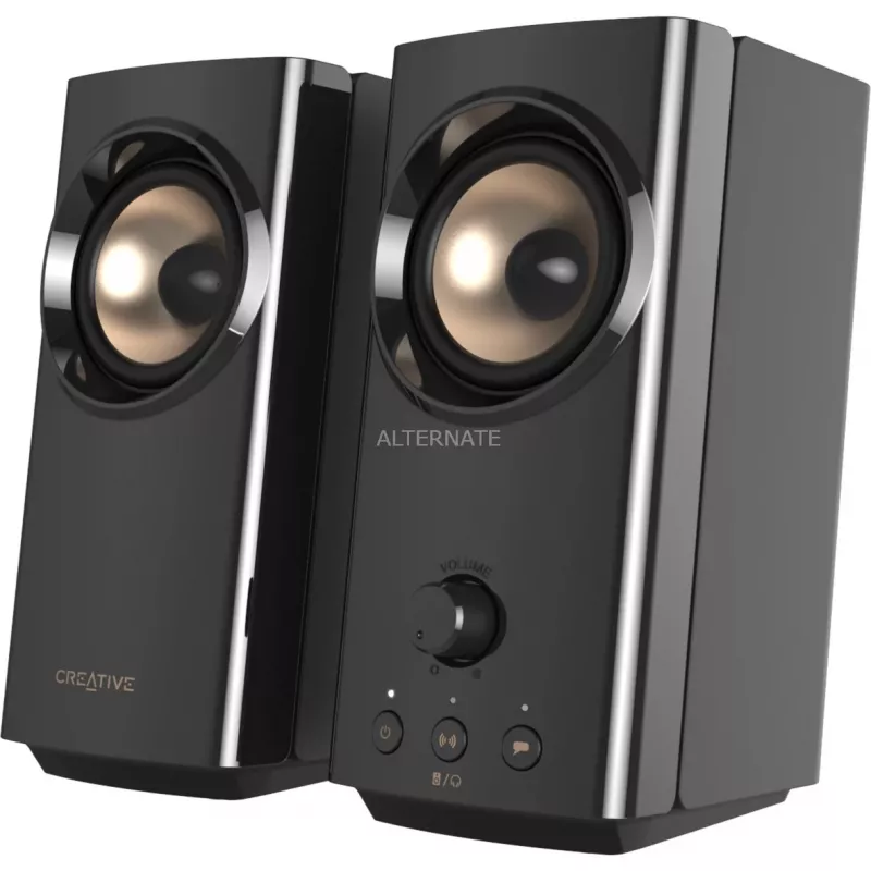 CREATIVE T60 2.0 compacte Hi-Fi desktop-luidsprekers met heldere dialoog en surround via Sound Blaster SmartComms Kit, USB-C audio-, microfoon- en headsetaansluitingen B