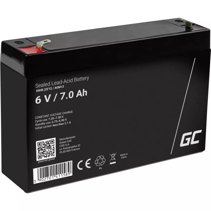 Oplaadbare verzegelde lood-zuurbatterij Green Cell AGM12 6 V 7000 mAh zwart