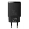 Indoor USB-snellader Baseus CCXJ-B01 – 2 poorten (USB-C PD 20W + USB-A QC3.0 18W), 100–240 V, zwart