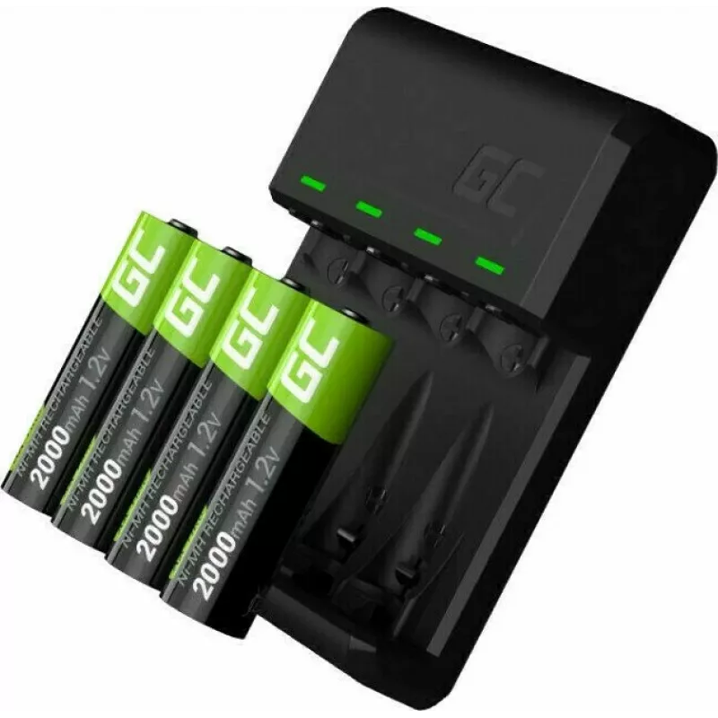 Lader Green Cell GC VitalCharger met 4× AA 2000mAh NiMH-accu's