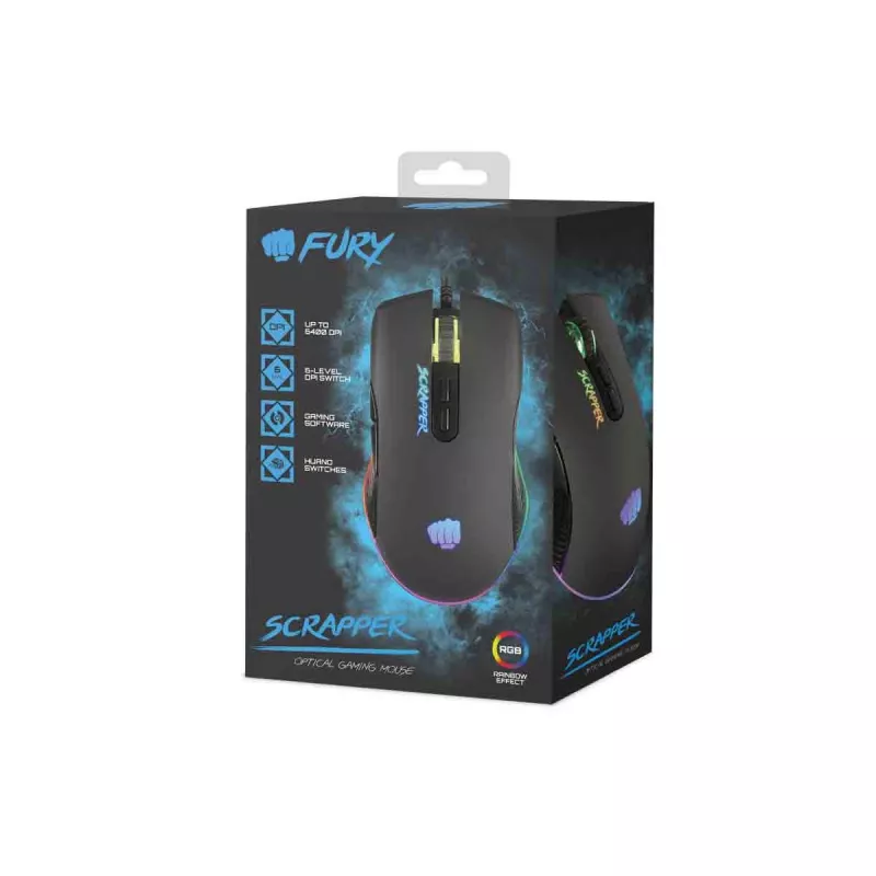 FURY Scrapper muis gaming dubbelhandig USB Type-A optisch 6400 DPI