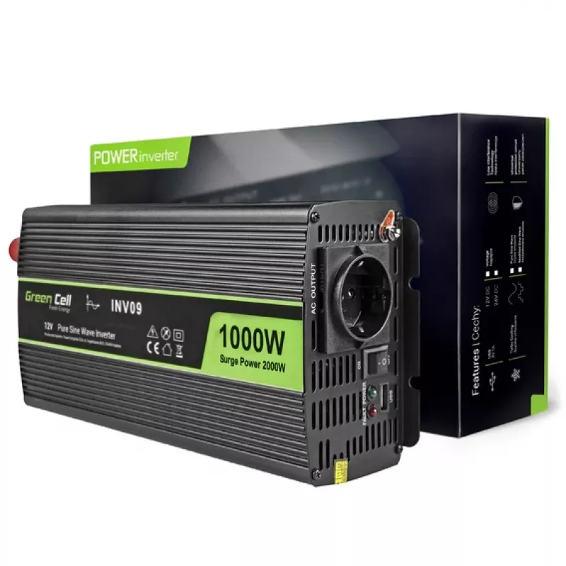 Green Cell INV09 spanningsomvormer auto 1000 W zwart