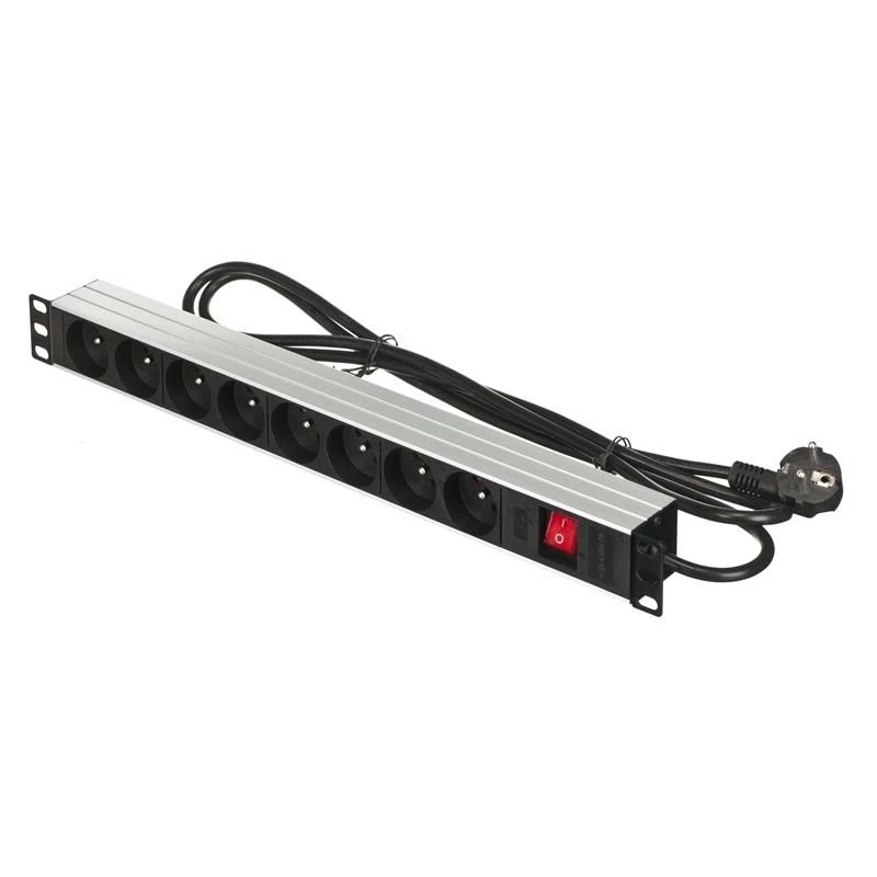 Alantec 19-inch 1U stekkerblok, 8x CEE 7/5, Switch, 1,8m (PZ081U)