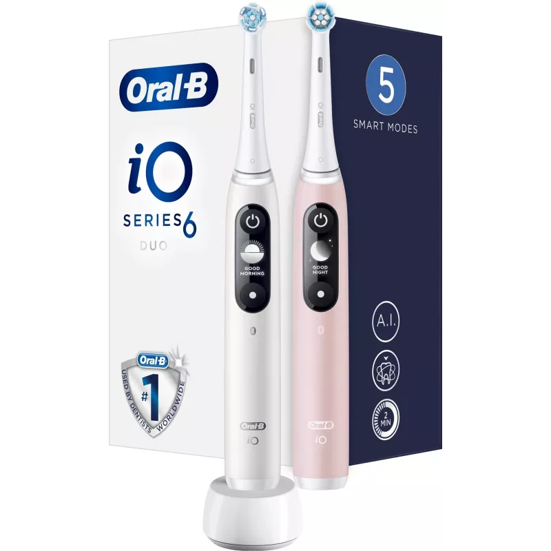 Braun Oral-B iO Series 6 Duo Elektrische tandenborstel 2-pack Wit/Roze