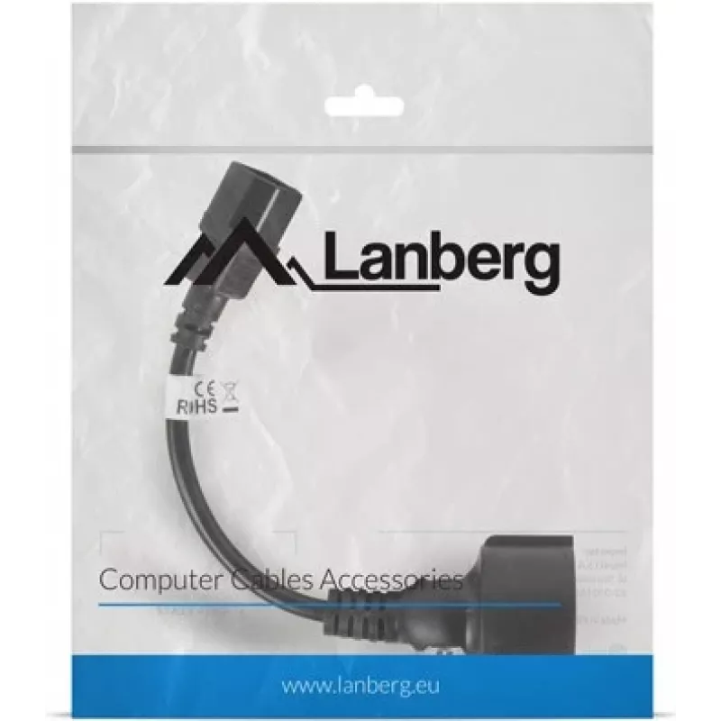 Lanberg CA-C14E-10CC-0018-BK stroomkabel zwart 0,18 m C14-koppeling (CA-C14E-10CC-0018-BK)