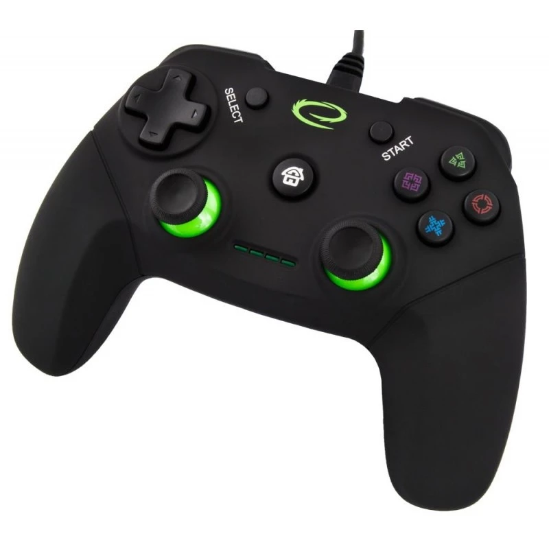 Esperanza EGG110K Vanquisher bedrade USB-gamepad voor pc/PS3, met trillingen, 12 knoppen, 2 analoge sticks, zwart/groen