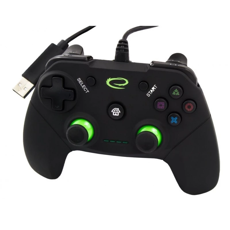 Esperanza EGG110K Vanquisher bedrade USB-gamepad voor pc/PS3, met trillingen, 12 knoppen, 2 analoge sticks, zwart/groen