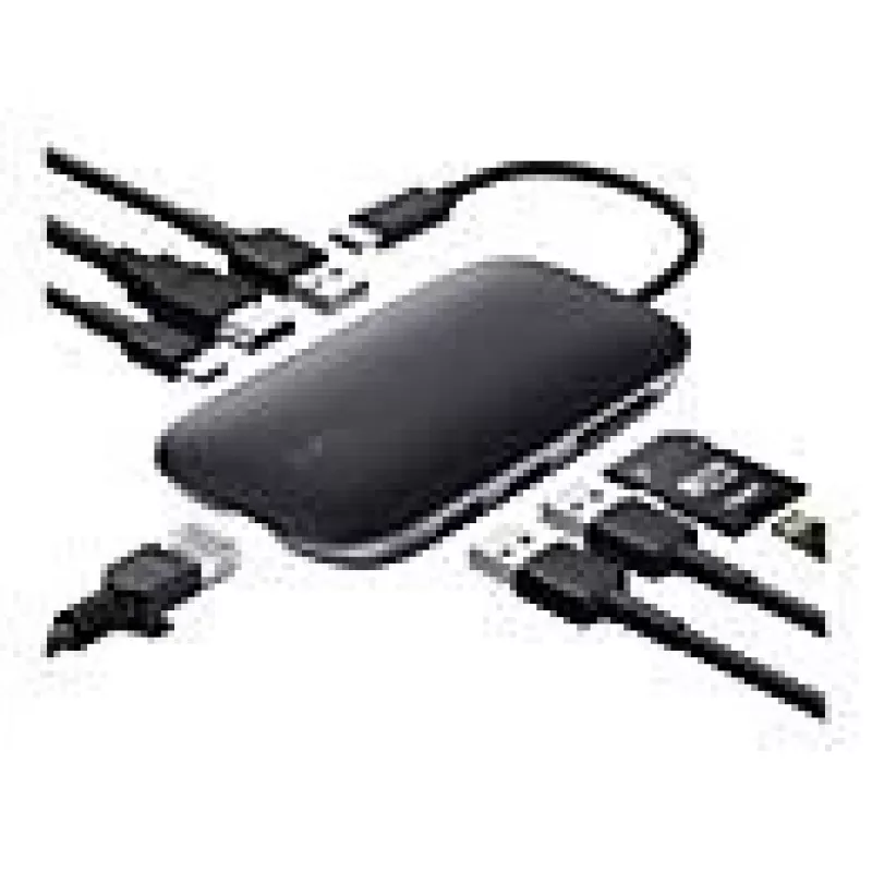 AUKEY CB-C71 8-in-1 USB-C-hub, 3x USB-A 3.0, HDMI 4K@30Hz, Gigabit RJ45, SD/microSD, USB-C PD 100 W, kabel 0,15 m, aluminium, zwart