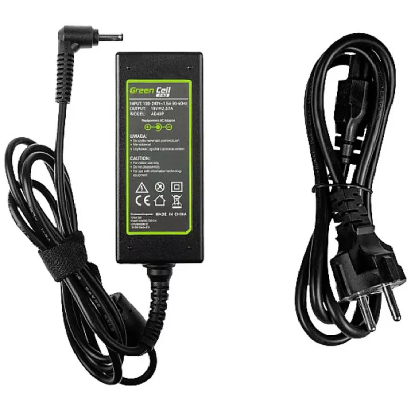 Voeding Green Cell AD40P 45W voor laptops, 19V 2.37A, AC-to-DC, 100–240V ingang, zwart
