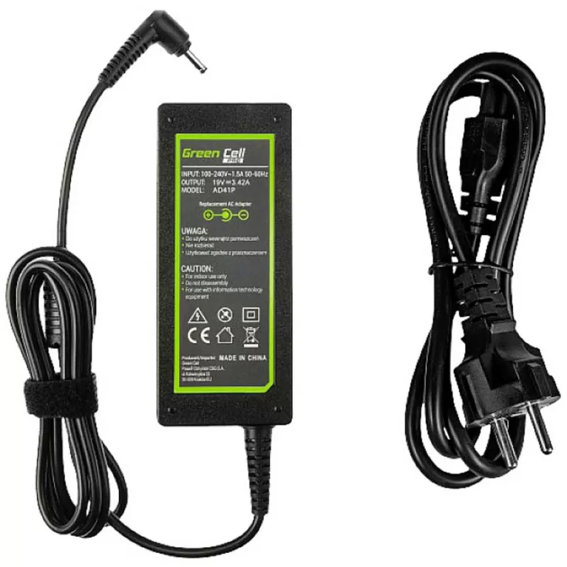 Voeding Green Cell AD41P 65W voor ASUS-laptops, 19V 3,42A, indoor, zwart