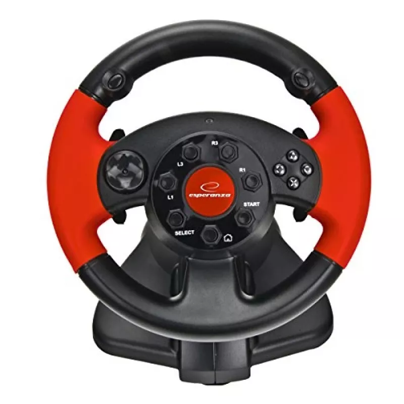 Stuurwiel ESPERANZA EG103 gaming-controller — pc/PS2/PS3, 13 toetsen, vibratie, versnellingssensor, zwart/rood