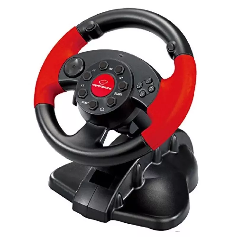 Stuurwiel ESPERANZA EG103 gaming-controller — pc/PS2/PS3, 13 toetsen, vibratie, versnellingssensor, zwart/rood