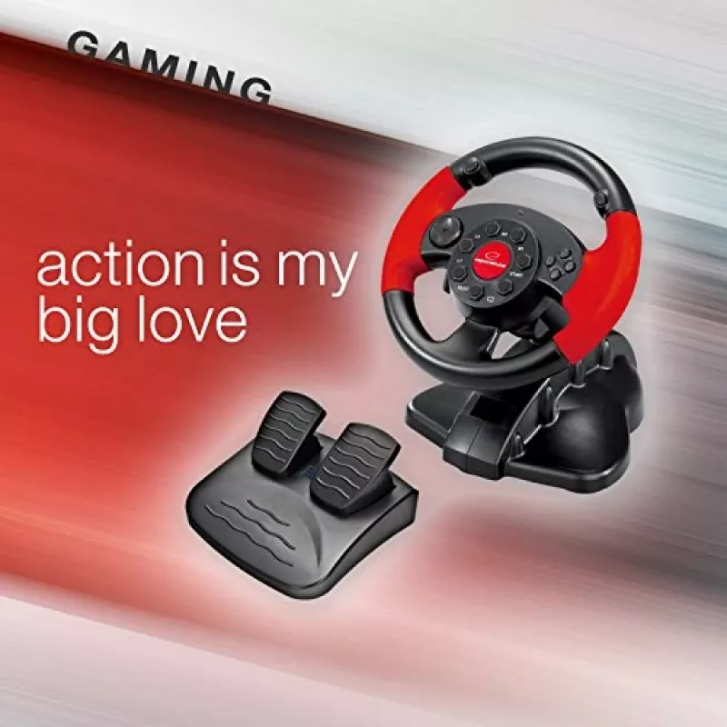 Stuurwiel ESPERANZA EG103 gaming-controller — pc/PS2/PS3, 13 toetsen, vibratie, versnellingssensor, zwart/rood