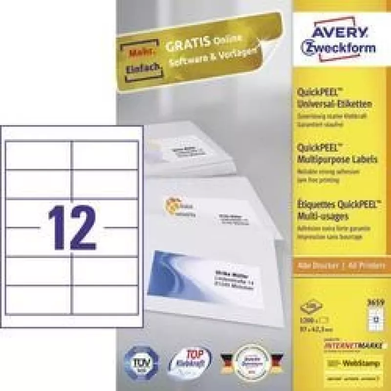 Avery 3659 zelfklevende etiketten rechthoekig permanent wit 1200 stuks
