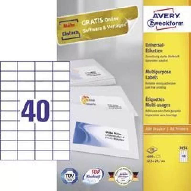 Avery Zweckform 3651 universele etiketten 52,5 x 29,7 mm 100 vel wit