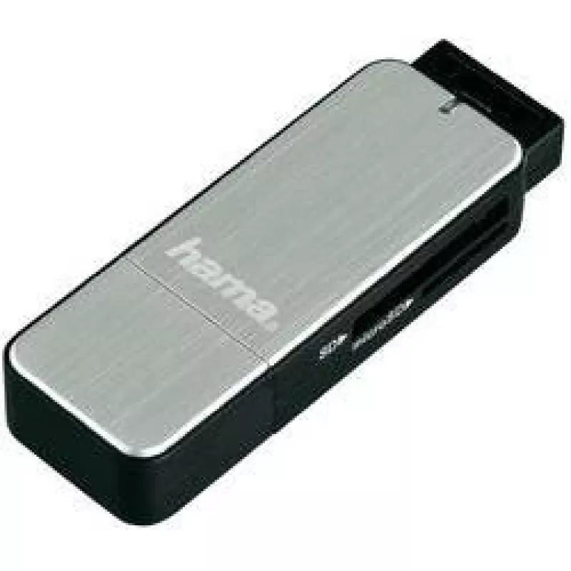 Hama 123900 USB 3.0-kaartlezer SD/microSD, aluminium, zwart/zilver