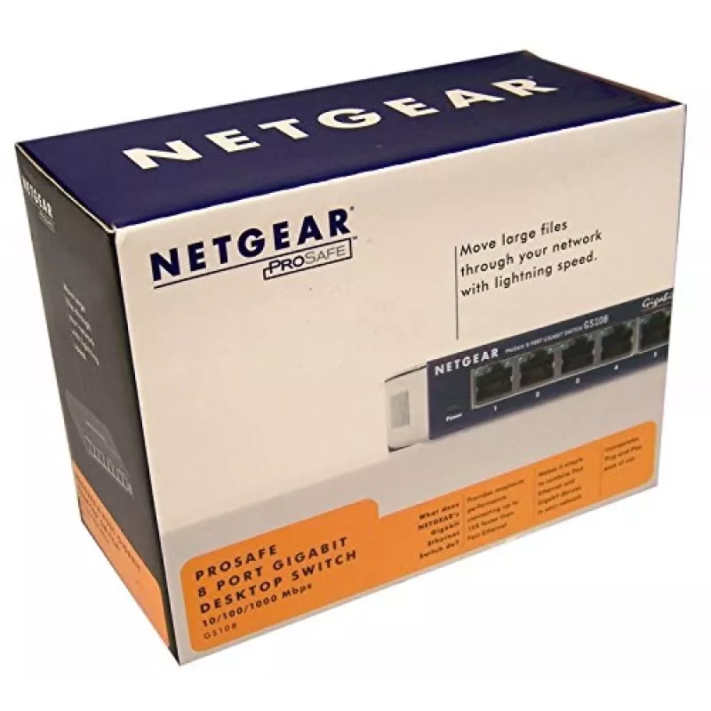 Unmanaged switch NETGEAR GS108GE, 8 poorten, Gigabit Ethernet, 16 Gbit/s