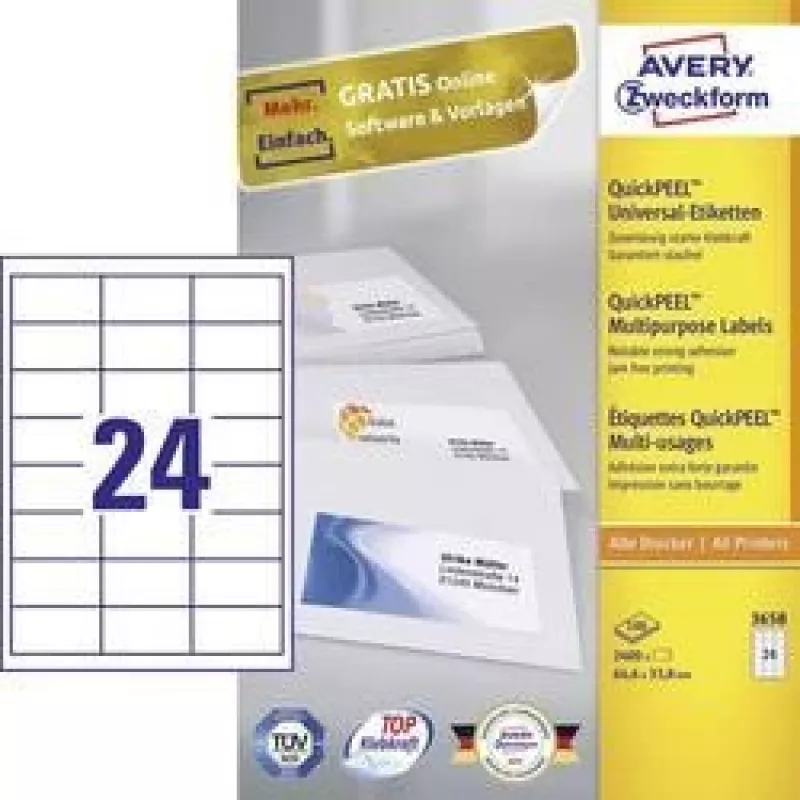 Avery - etiketten - wit - A4 (210 x 297 mm) - 100 stuks. 24) (3658)