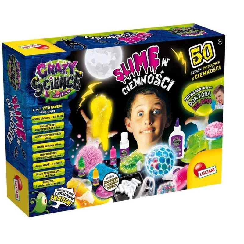 Wetenschapsbouwpakket Liscianigiochi Crazy Science slijm in het donker 304-PL89239 — experimenteerset met in het donker oplichtend slijm