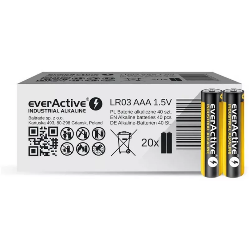 Wegwerp-alkalinebatterij everActive EVLR03S2IK AAA 1,5 V, 40 stuks, 5 jaar houdbaarheid