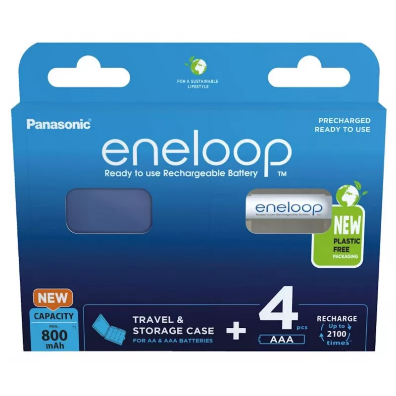 Oplaadbare batterijen PANASONIC ENELOOP AAA 800 mAh 4 stuks + etui (BK-4MCDE/4CP+CASE)