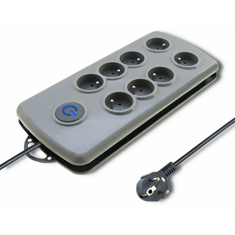Qoltec Quick Switch 50162 stekkerdoos met overspanningsbeveiliging, 8 stopcontacten, 2,5 m, grijs