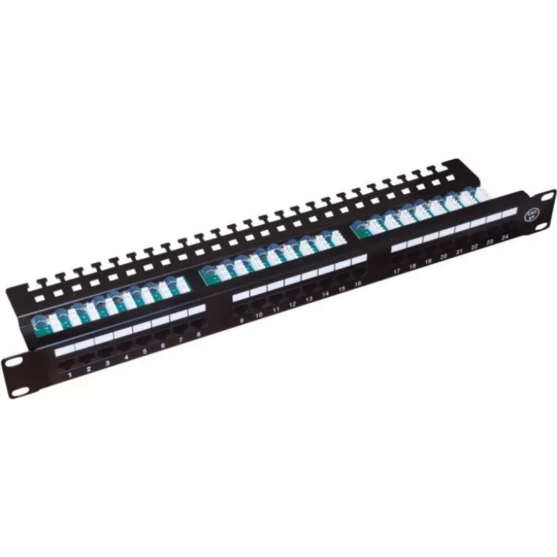 Alantec PK013 patchpaneel 19" 1U, 24x RJ-45, Cat5e UTP, LSA, met plank, zwart