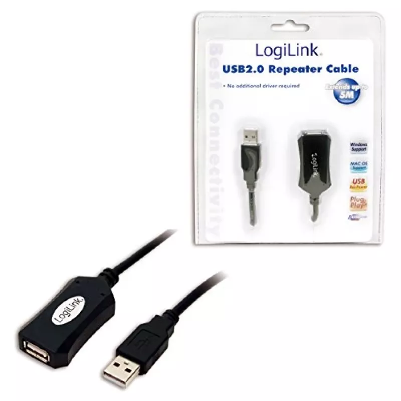 LogiLink USB 2.0 repeater-kabel - 5,0 m USB-kabel 5 m USB-A