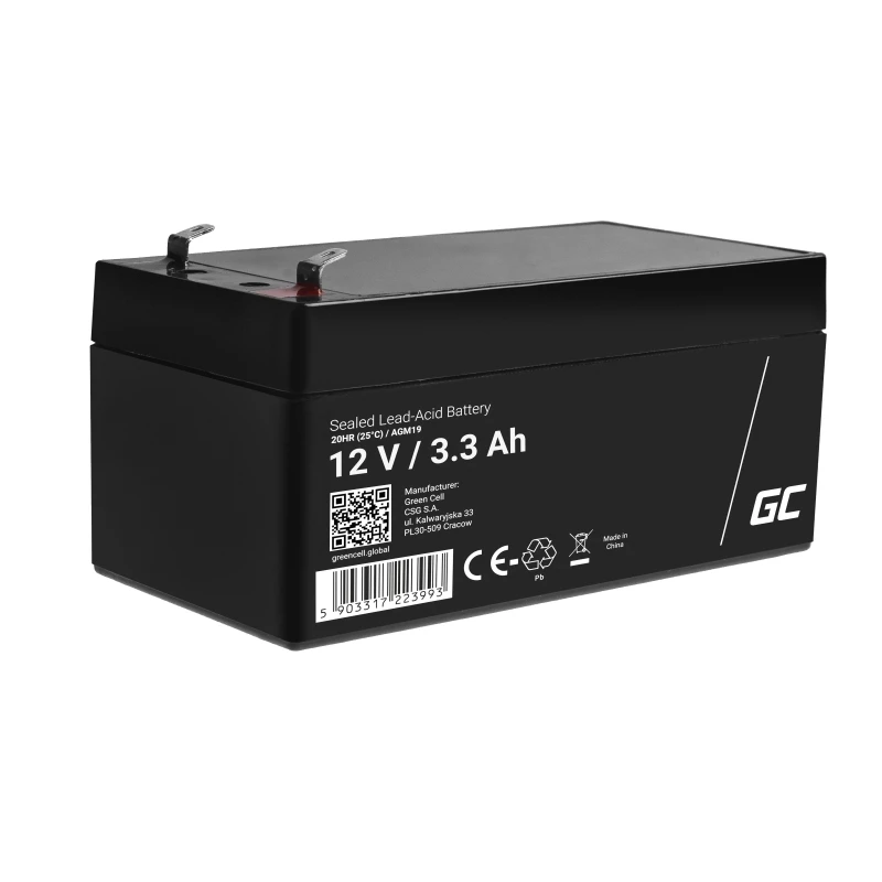 Green Cell AGM19 UPS-batterij lood-vlies 12 V 3,3 Ah
