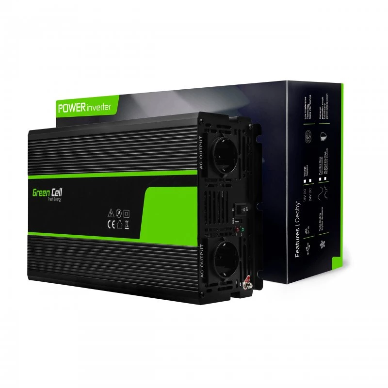 Omvormer Green Cell INV10 2000 W, 12 V DC naar 230 V AC, Type-C-uitgang, 50 Hz, zwart