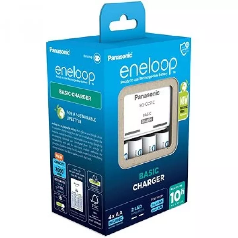 Batterijlader PANASONIC Eneloop Basic BQ-CC51 + 4x AA 2000 mAh (K-KJ51MCD40E)