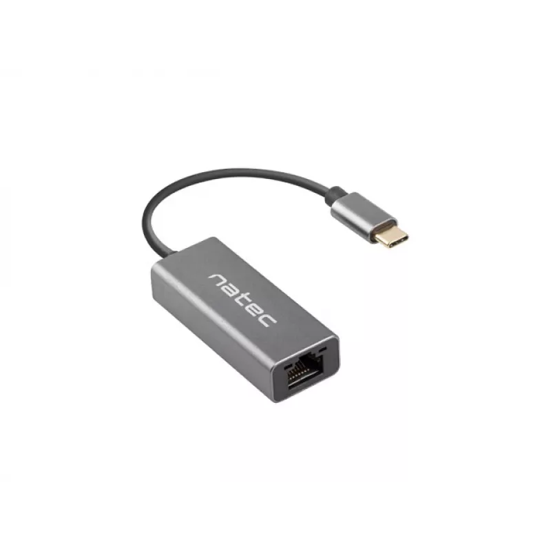 Natec Cricket NNC-1925 USB-C 3.1 Gen 1 naar RJ45 Ethernet-adapter, 1000 Mbit/s, kabel van 15 cm, aluminium, grijs