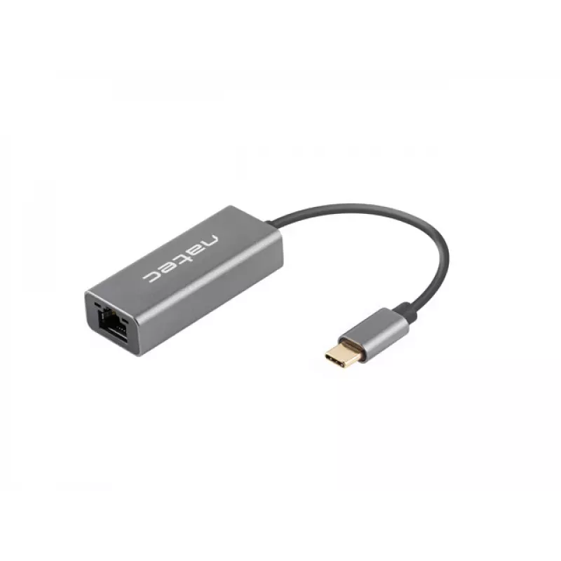 Natec Cricket NNC-1925 USB-C 3.1 Gen 1 naar RJ45 Ethernet-adapter, 1000 Mbit/s, kabel van 15 cm, aluminium, grijs