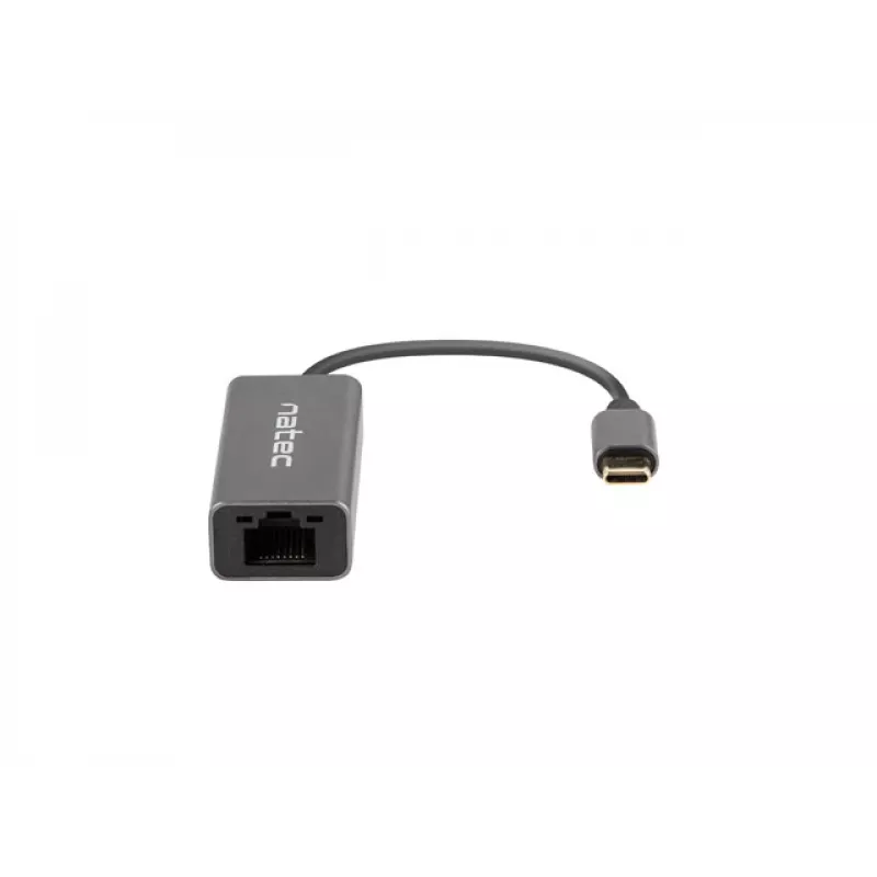 Natec Cricket NNC-1925 USB-C 3.1 Gen 1 naar RJ45 Ethernet-adapter, 1000 Mbit/s, kabel van 15 cm, aluminium, grijs