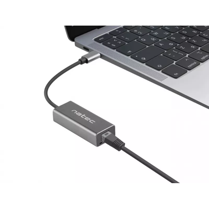 Natec Cricket NNC-1925 USB-C 3.1 Gen 1 naar RJ45 Ethernet-adapter, 1000 Mbit/s, kabel van 15 cm, aluminium, grijs