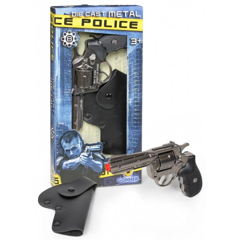 Metalen speelgoedrevolver Pulio 155433/0 met holster – metaalconstructie, inclusief holster