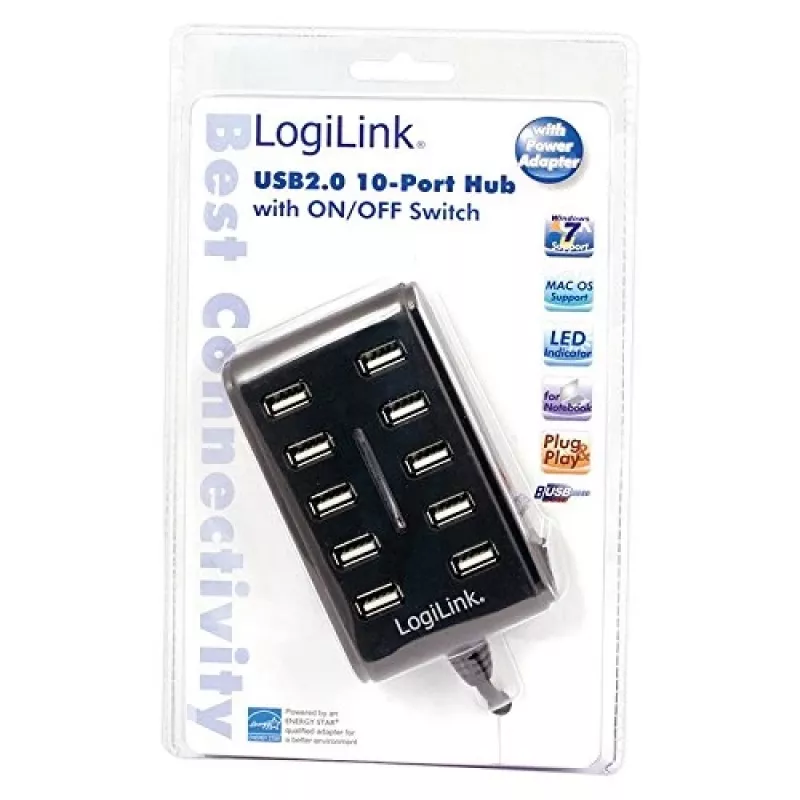 Logilink UA0125 USB-hub 10-poorts USB2.0 met voeding 3.5A, | Logilink