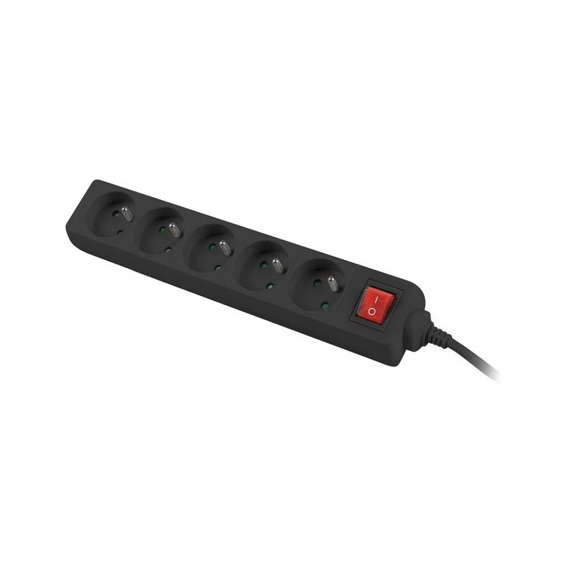 Lanberg PS1-05E-0300-BK stekkerdoos, 5 stopcontacten, 3 m, zwart, met schakelaar